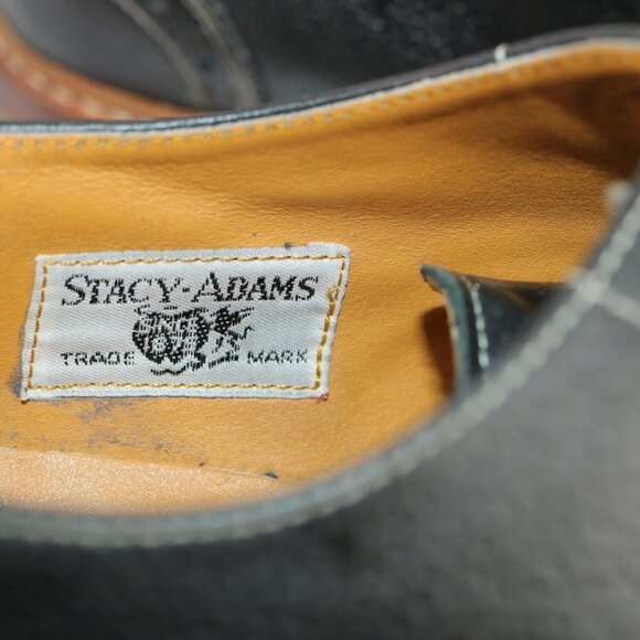 Stacy Adams Mens Oxford Size 9.5 D Black Leather Wingtip Brogue Derby Dress Shoe - Picture 10 of 12